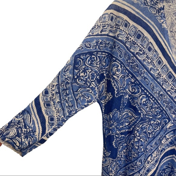 LILLY PULITZER Jameson Dolman Sleeve 100% Linen Blue Print Top Size XS/S INV - Picture 5 of 8